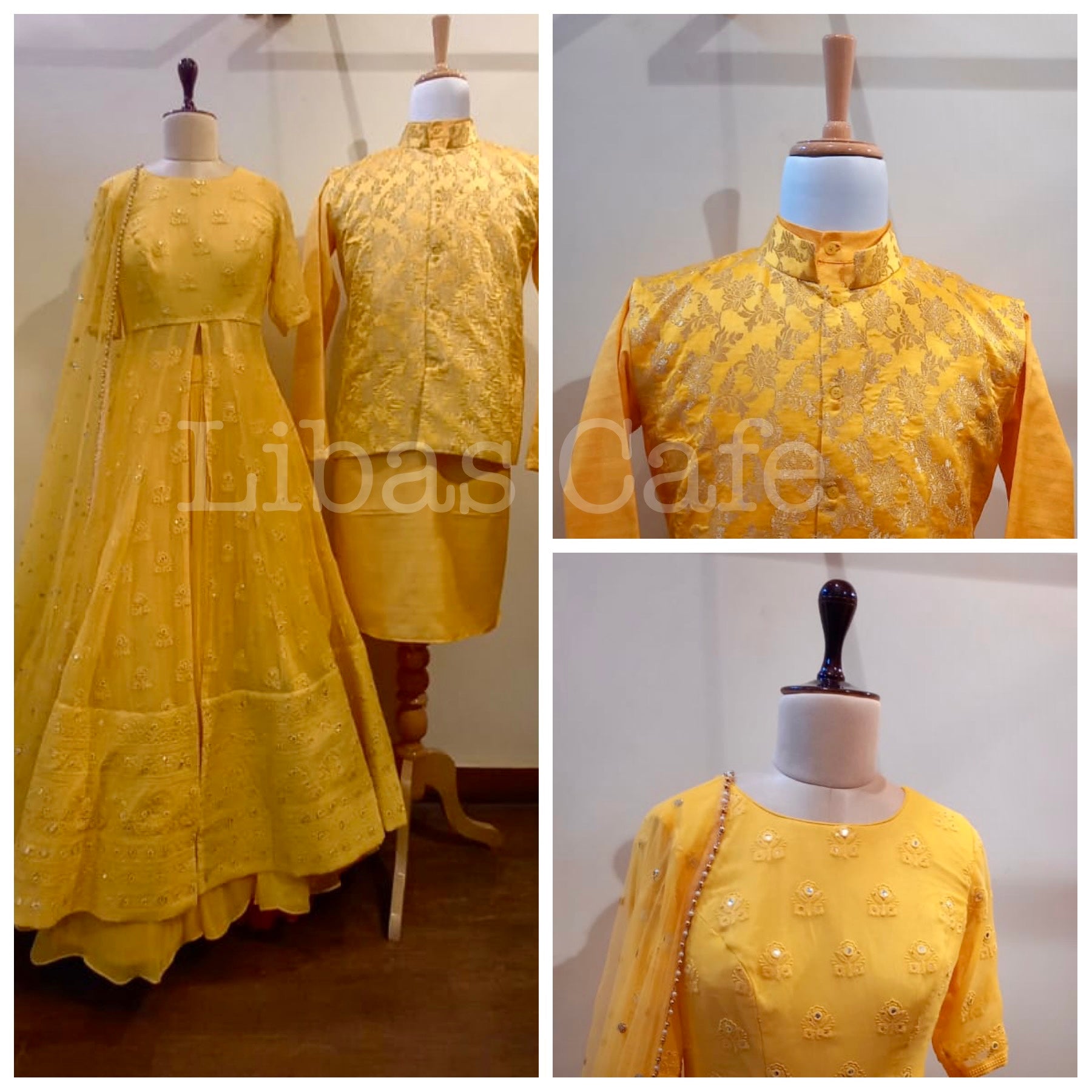 Yellow Lakhnavi Lehenga And Nehru Jacket Set